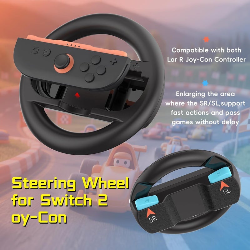 JoyHood 2 Pack Steering Wheel Compatible with Switch 2 Console Grip, Racing Wheel Accessories fits Switch 2 Joy-Con Controllers (Black+Black) - Image 5